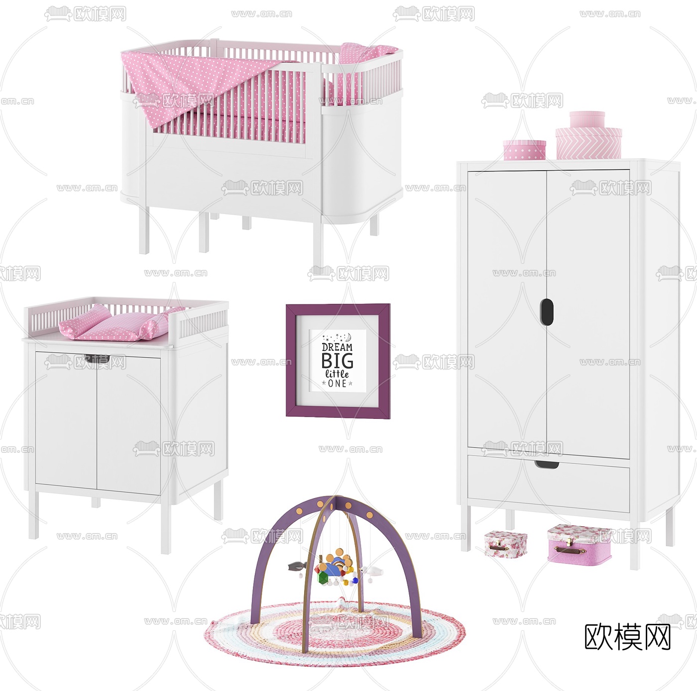 现代儿童柜婴儿床玩具3d模型
