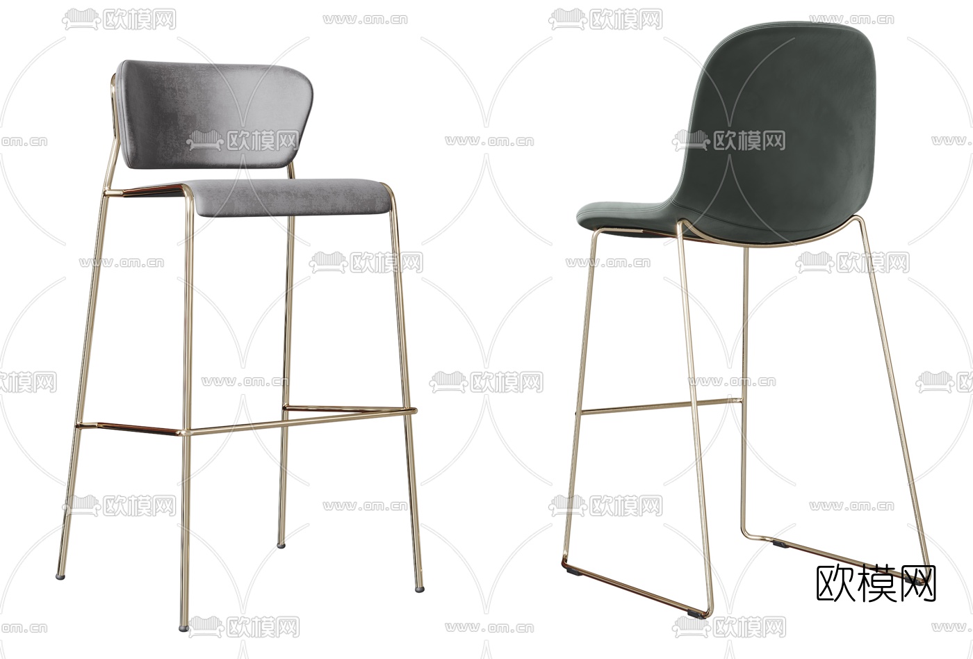 现代布艺吧台椅3d模型下载（渲染图2）