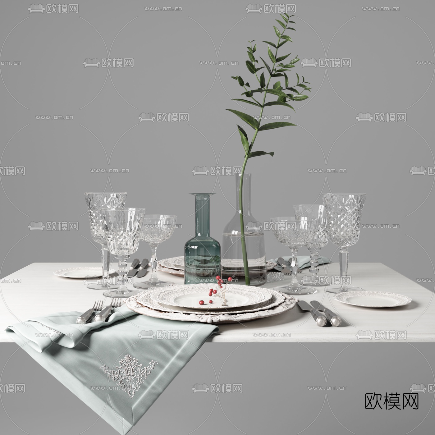 现代西餐杯碟餐具3d模型下载（渲染图5）