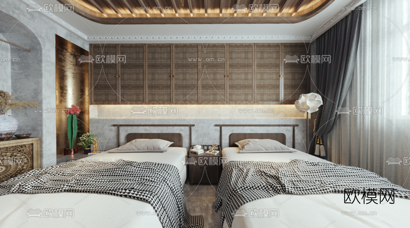 东南亚酒店双床客房cr全景3d模型