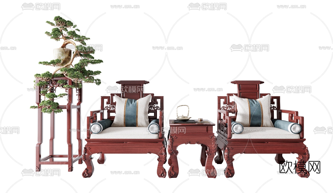 中式实木单人沙发3d模型下载