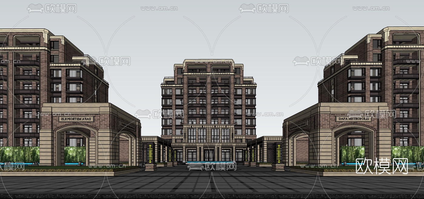 新古典高层公寓楼su模型下载（渲染图1）