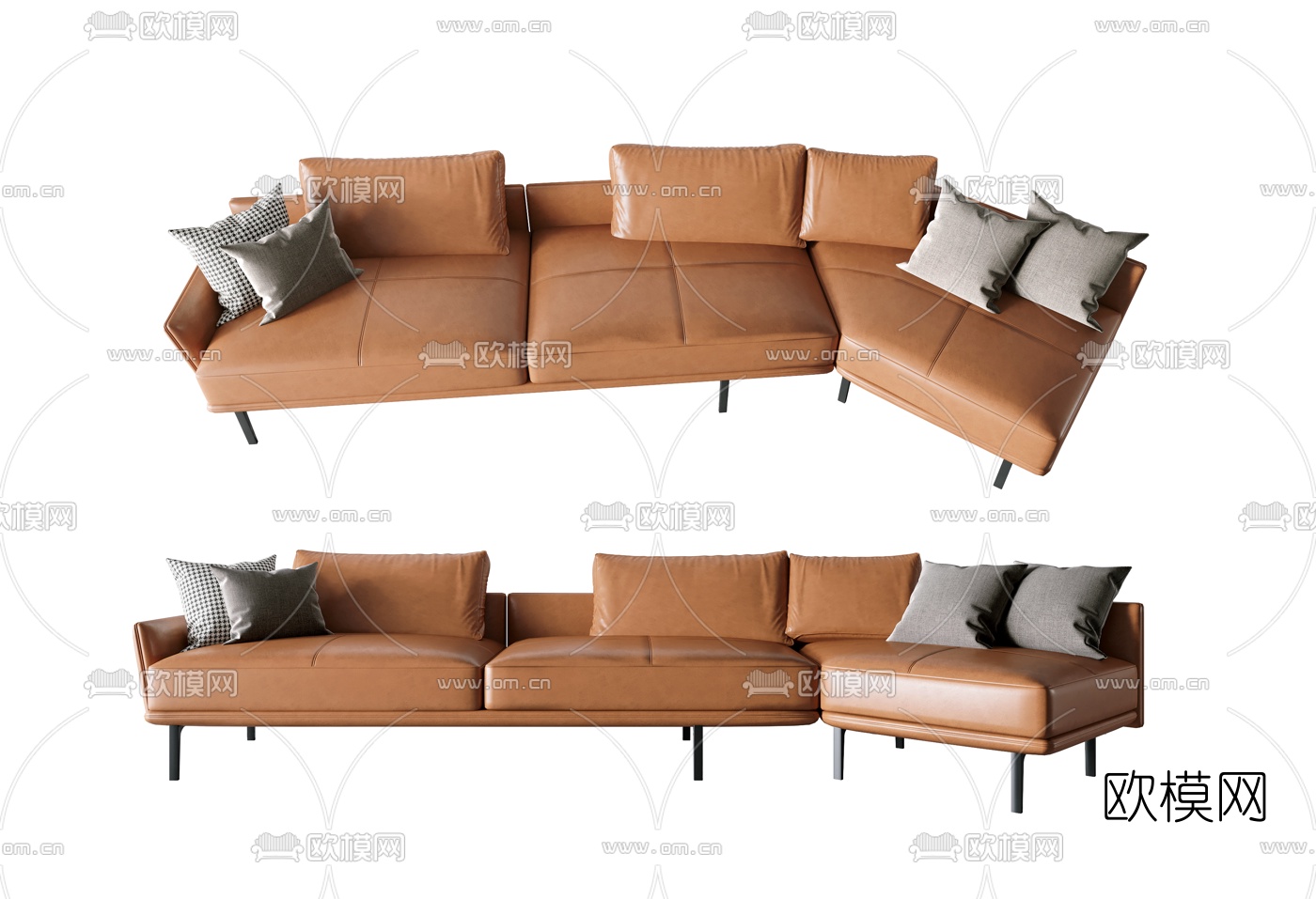 现代皮革多人沙发3d模型下载（渲染图1）