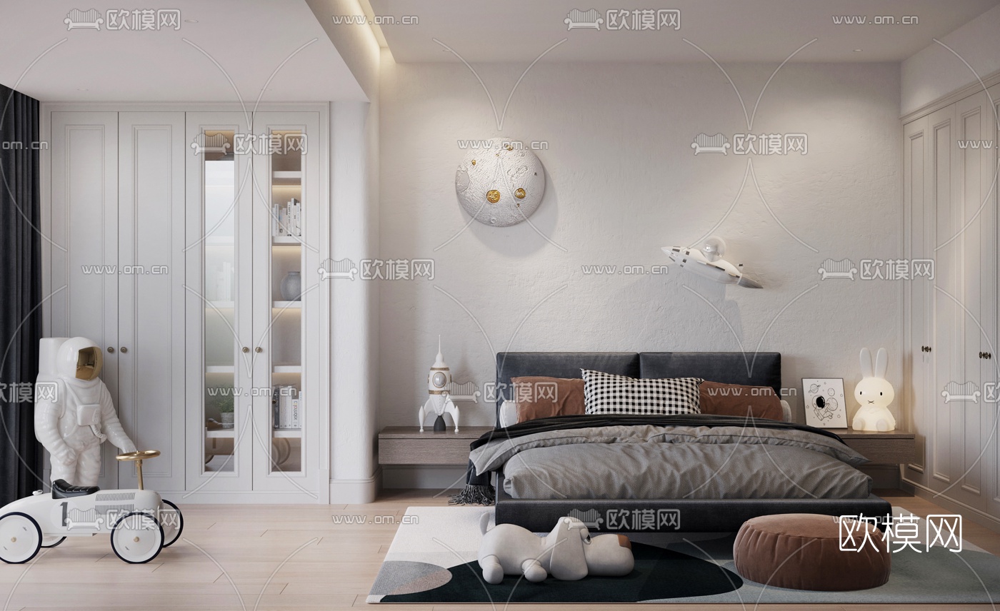 北欧男孩房卧室3d模型下载