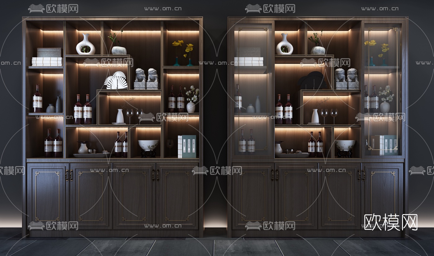 新中式实木酒柜装饰柜3d模型