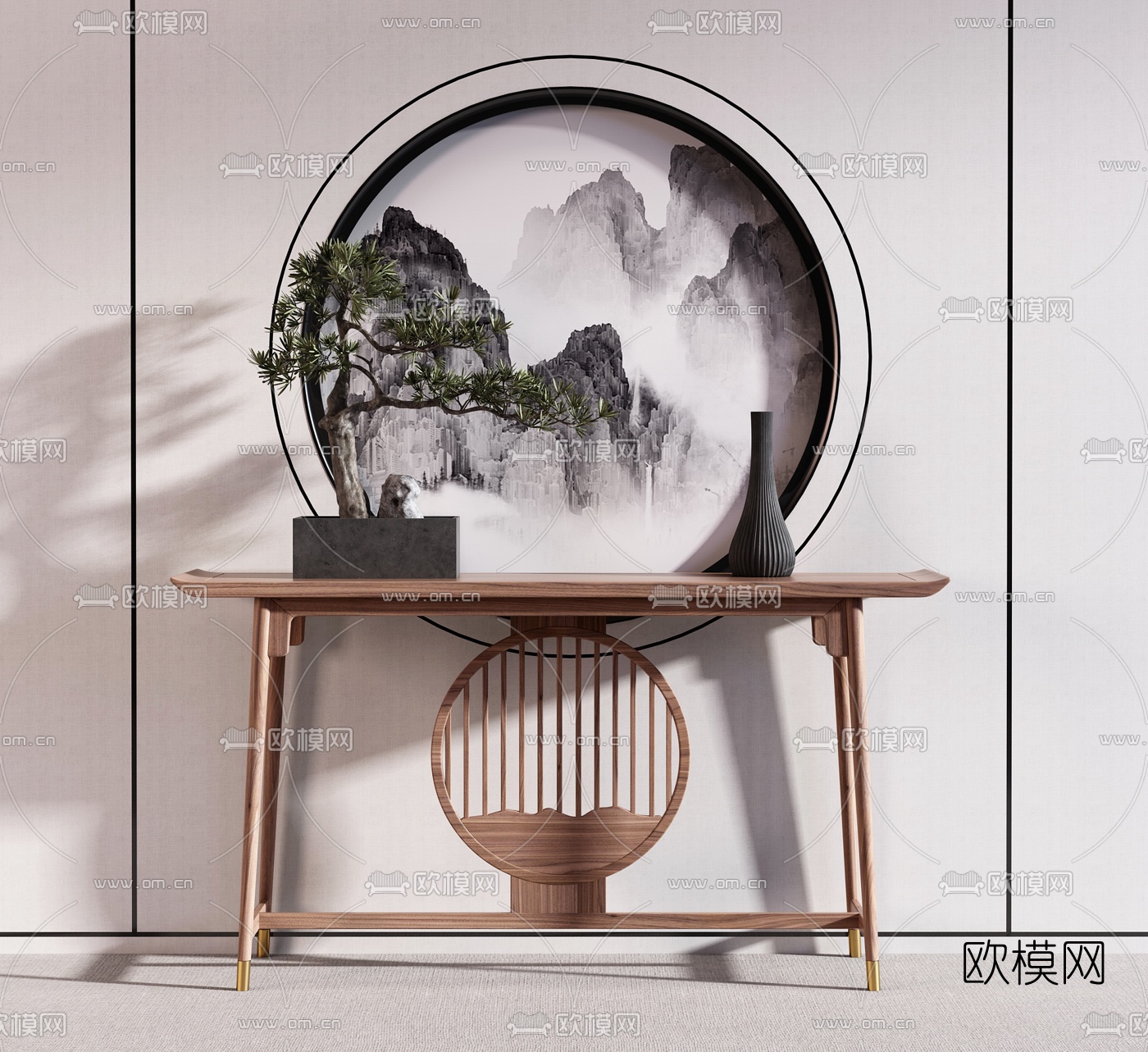 新中式端景条案端景台3d模型