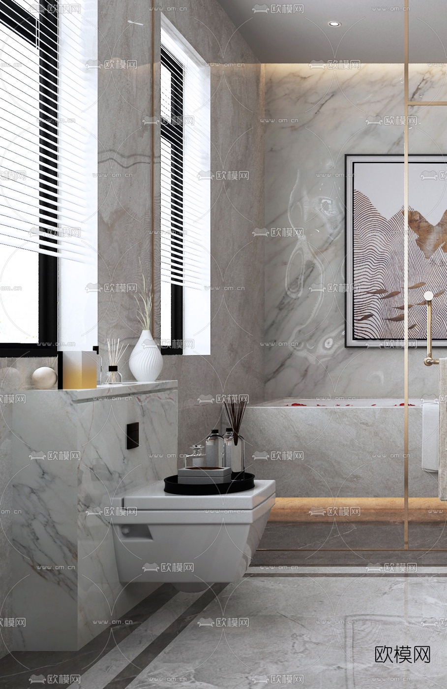现代轻奢卫生间浴室3d模型下载（渲染图3）