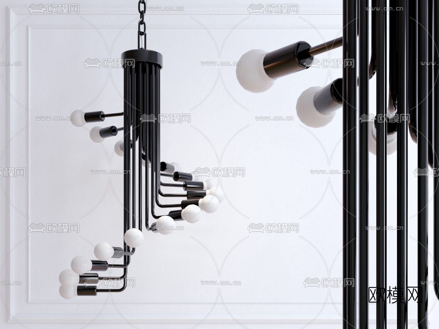 现代金属吊灯su模型下载（渲染图1）