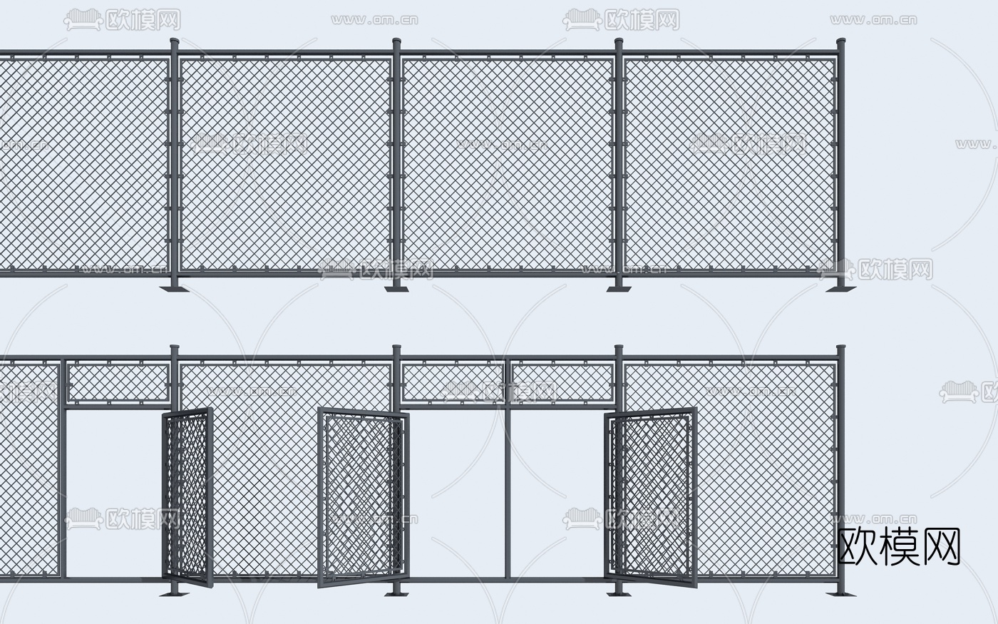 工业风铁艺围栏护栏3d模型下载（渲染图2）