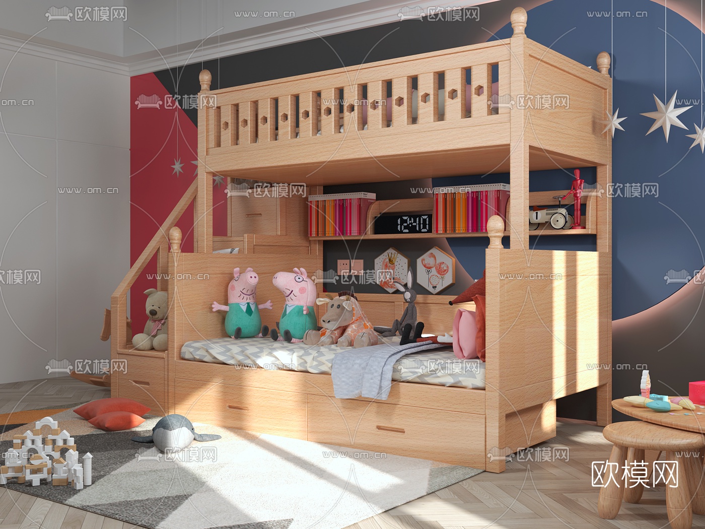 现代上下儿童床3d模型下载（渲染图3）