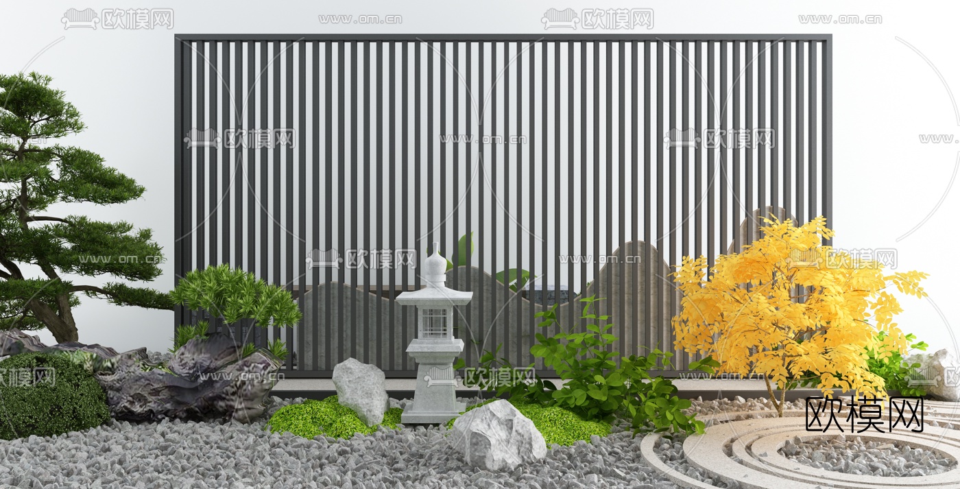 新中式绿植景观小品3d模型