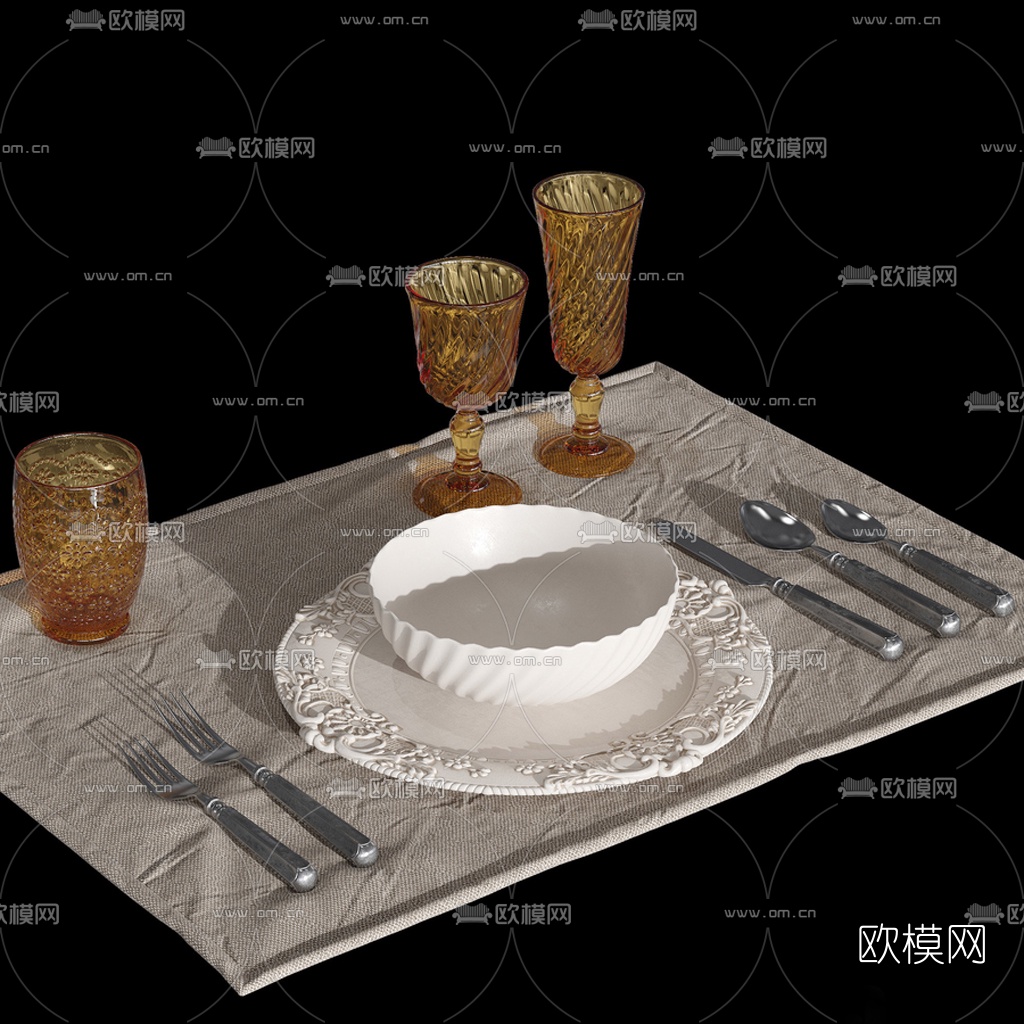 现代餐具花瓶花卉3d模型下载（渲染图3）