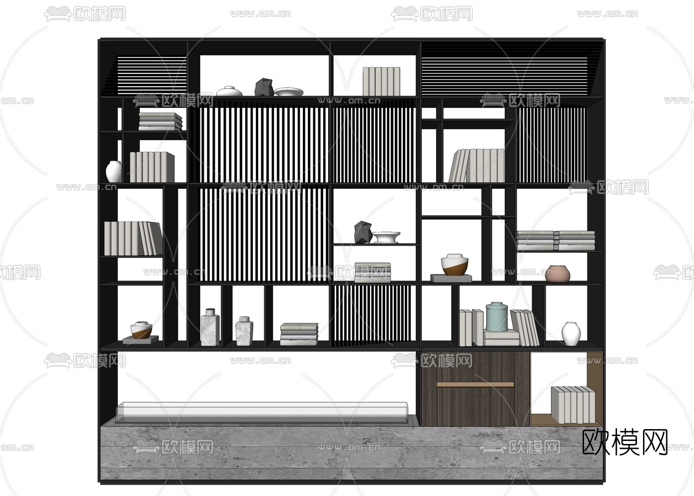 现代展示书架su模型下载