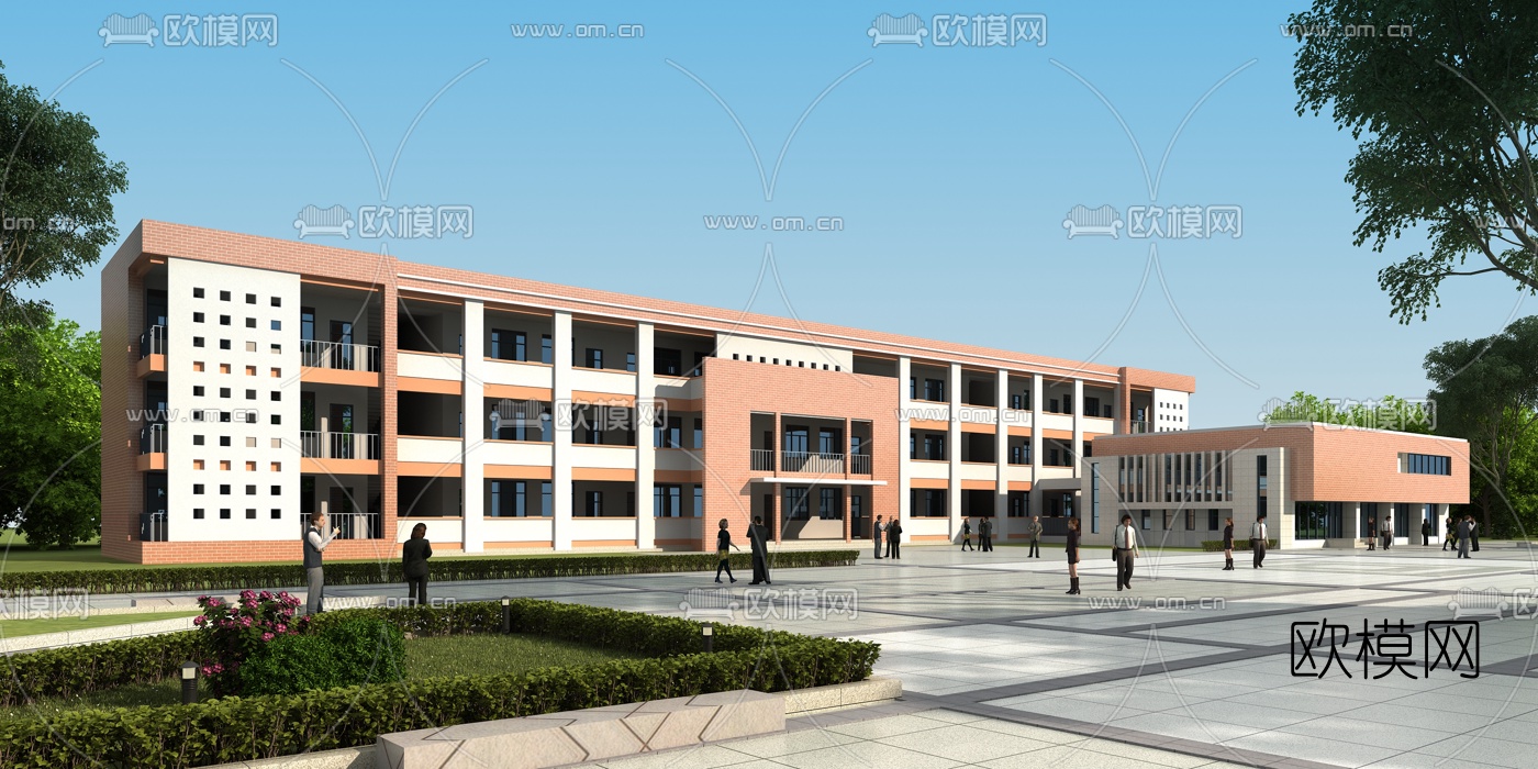 现代学校教学楼外观3d模型