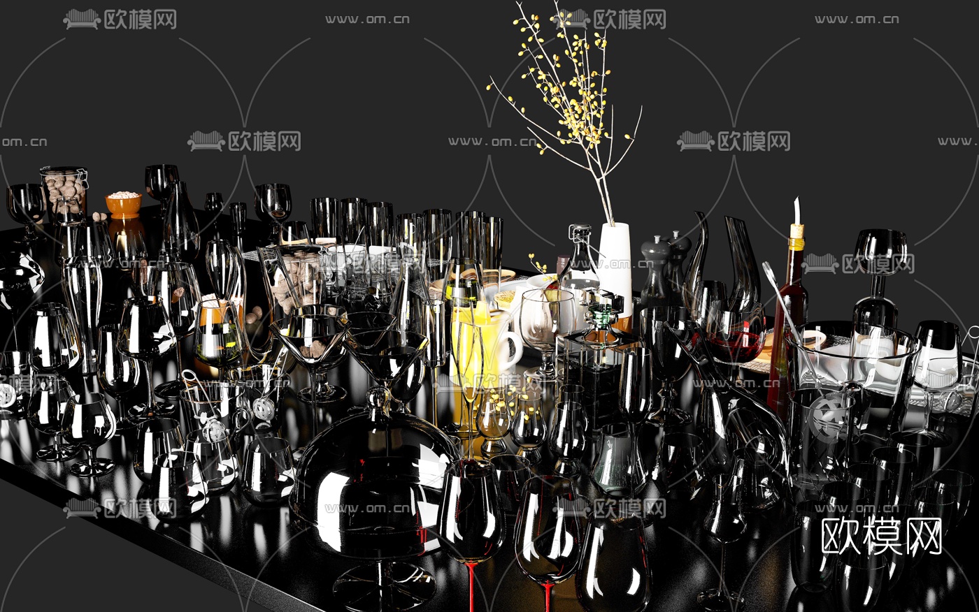 现代玻璃杯酒水餐具3d模型
