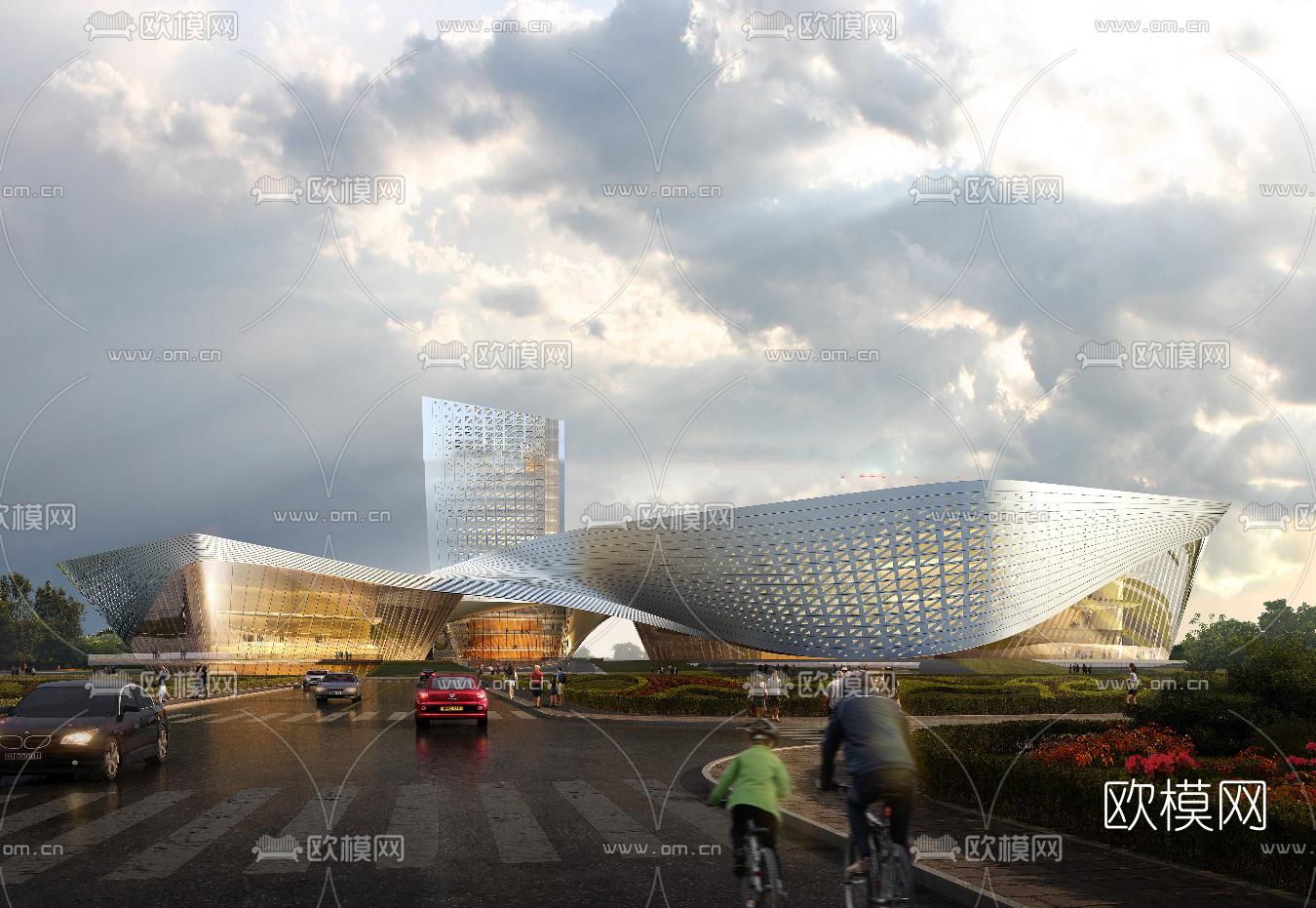 现代商业综合体广场外观su模型下载（渲染图2）