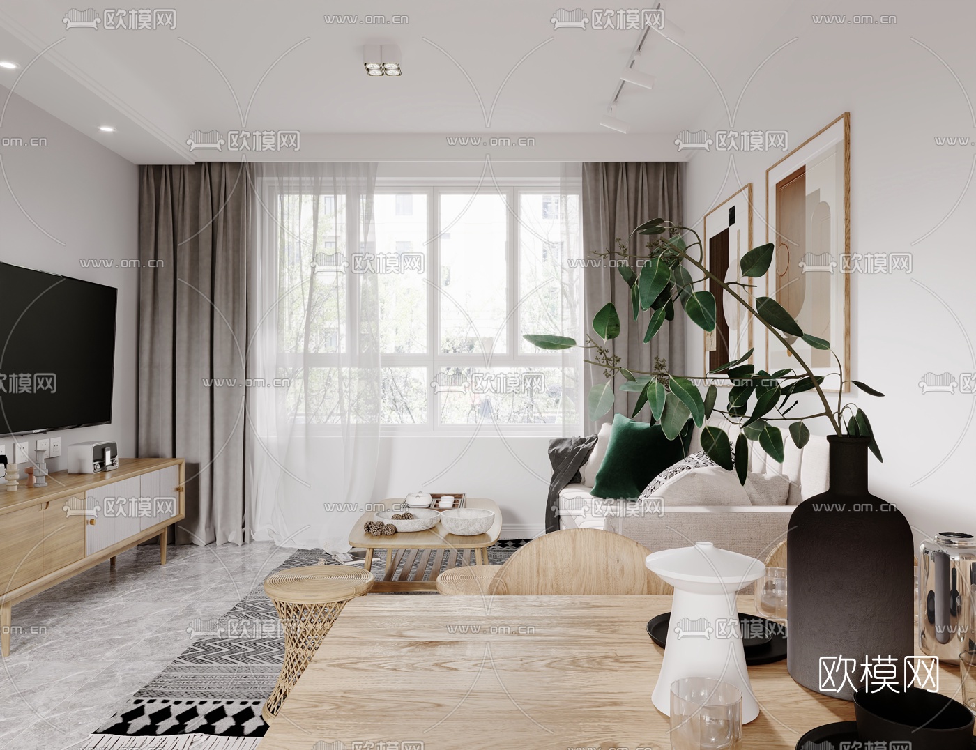 北欧客餐厅厨房3d模型下载（渲染图1）