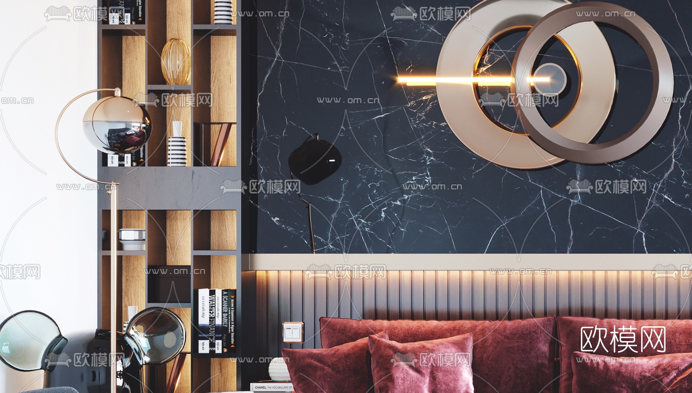 北欧布艺转角沙发组合3d模型下载（渲染图2）