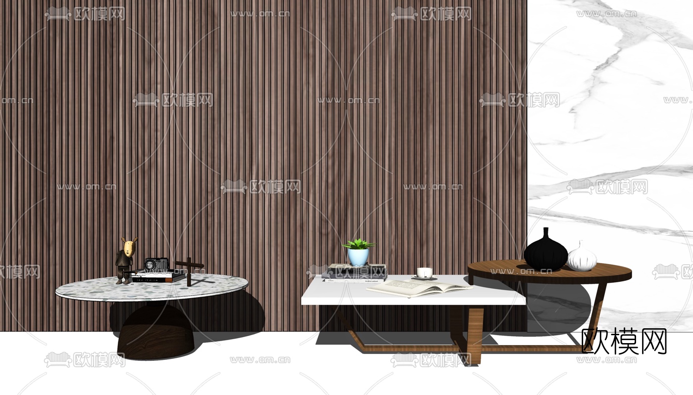 现代大理石茶几su模型下载