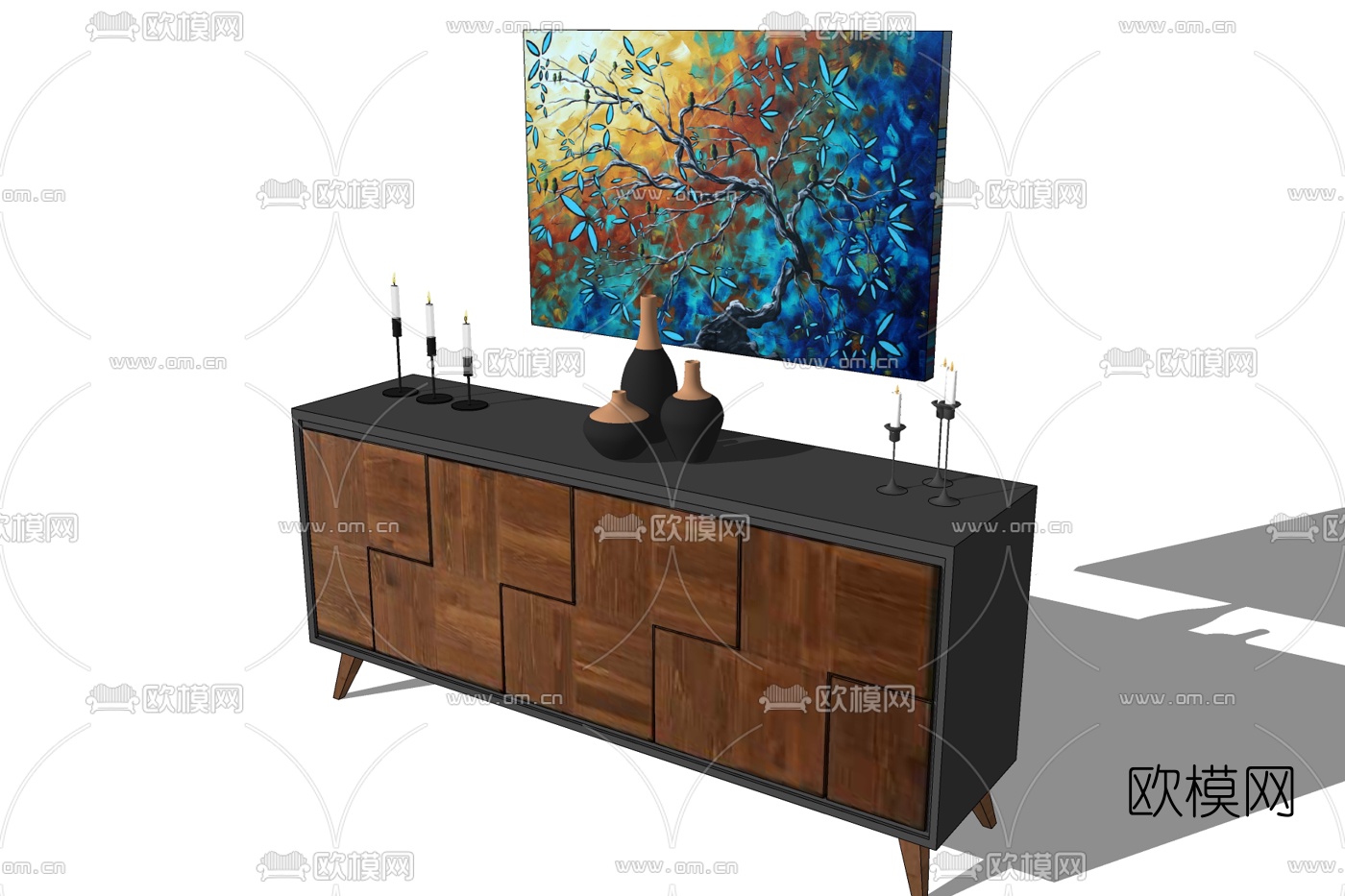 北欧原木边柜免费su模型下载