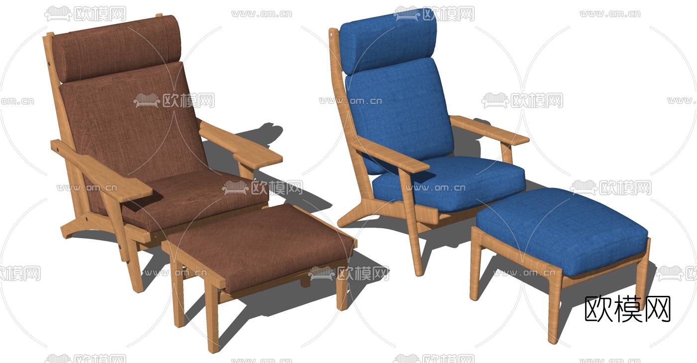现代布艺躺椅su模型下载