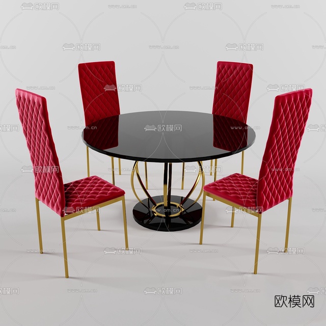 简欧金属布艺餐桌椅免费3d模型下载