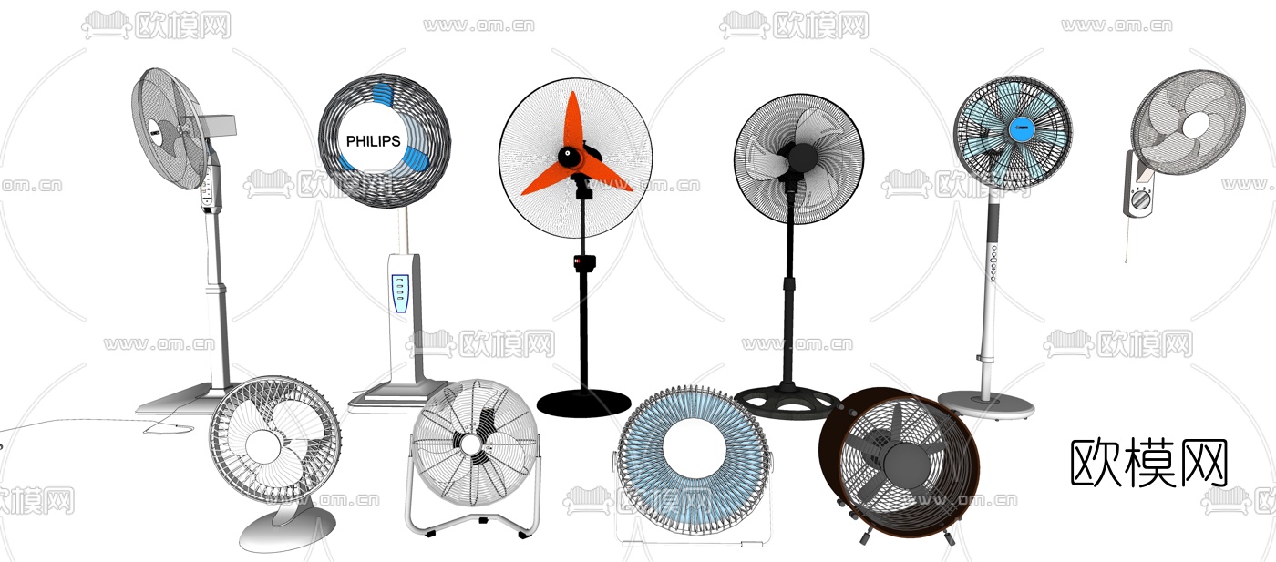 现代风扇吊扇落地扇su模型下载（渲染图2）
