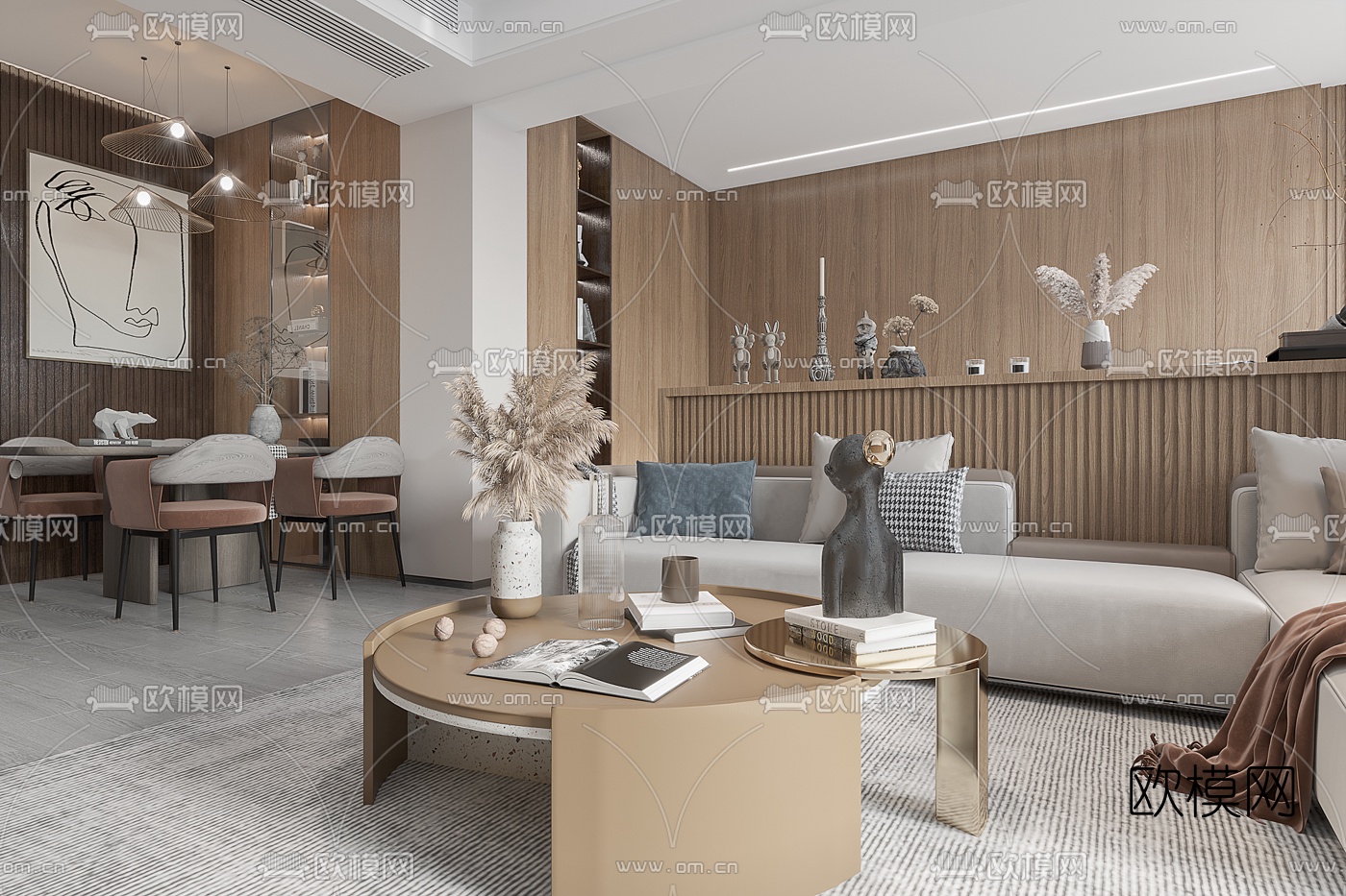 现代客厅餐厅3d模型下载（渲染图2）