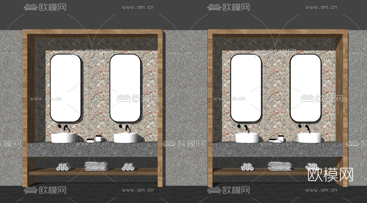 现代浴室柜洗手台su模型下载（渲染图2）