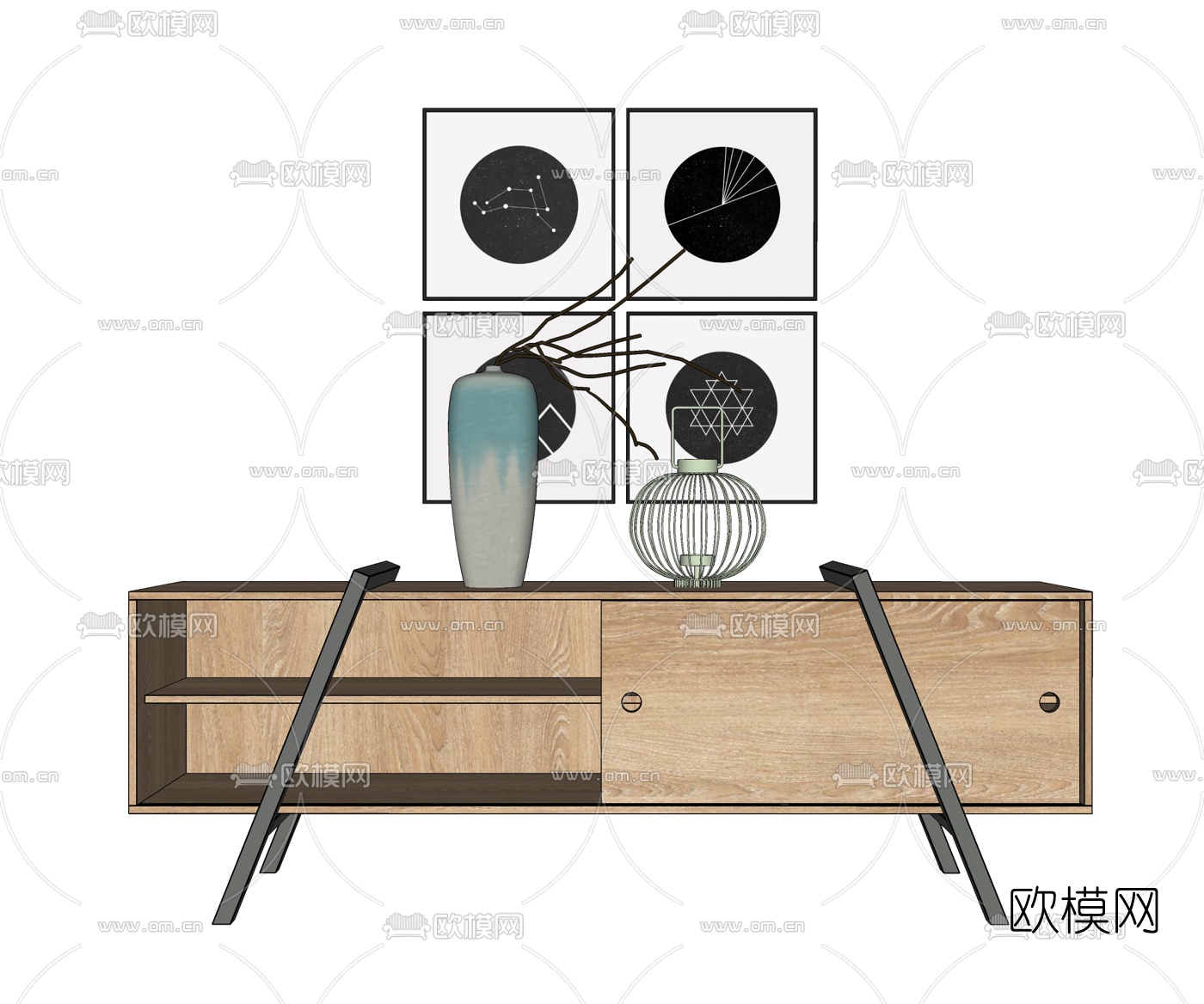 北欧原木端景台su模型下载