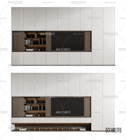现代一体式电视柜3d模型下载(渲染图1)