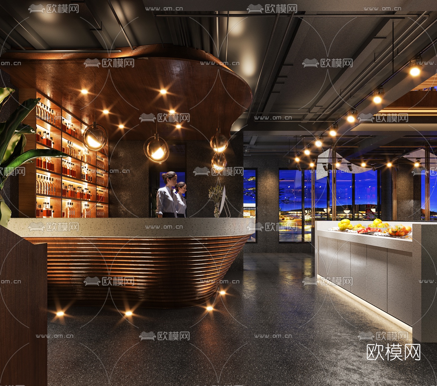 新中式混搭自助餐厅3d模型