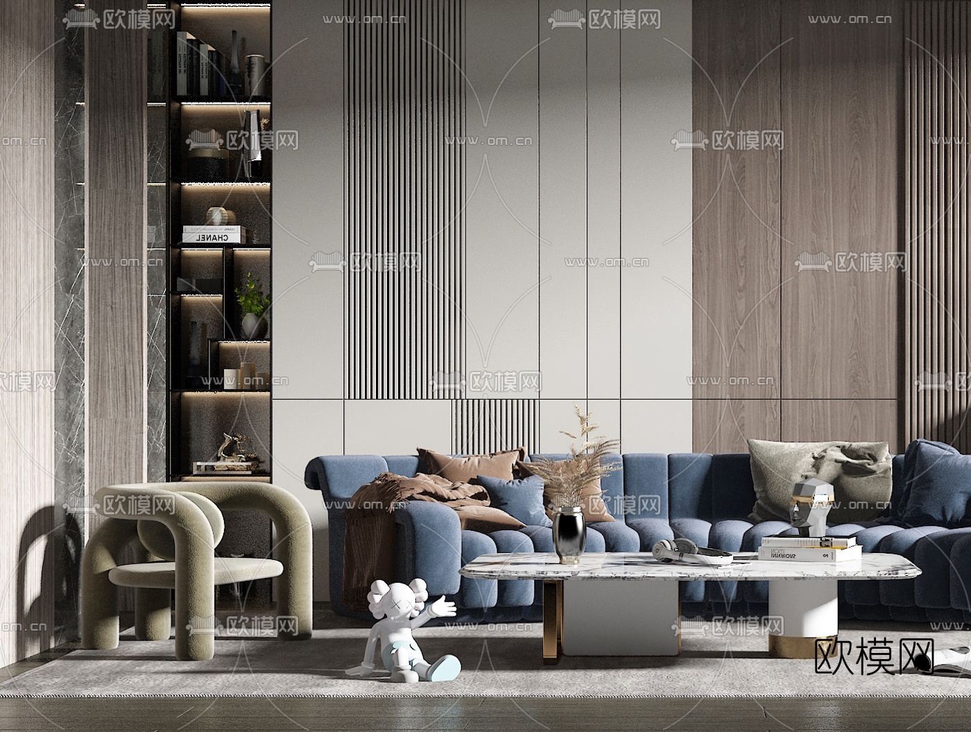 后现代布艺沙发组合3d模型下载（渲染图3）