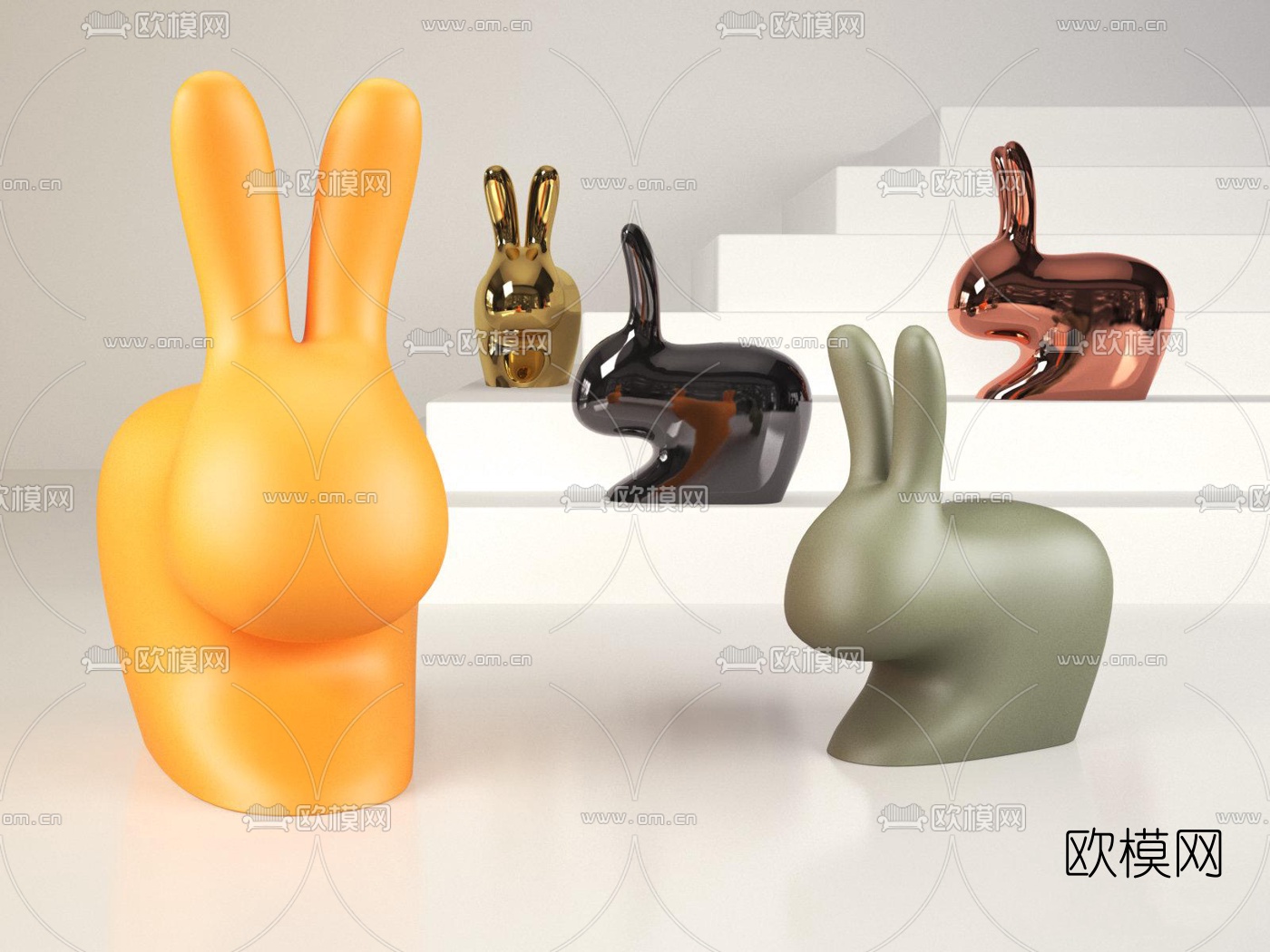 现代兔子儿童椅3d模型下载（渲染图1）