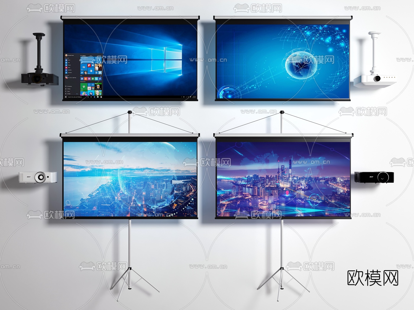 现代投影仪幕布组合3d模型下载