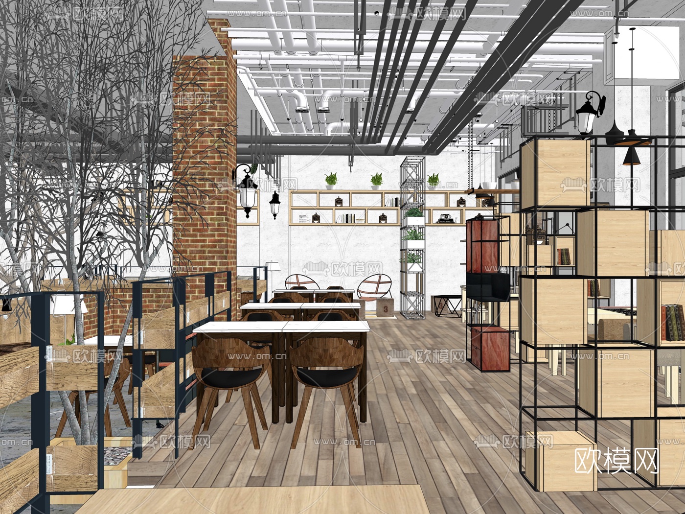 工业风咖啡厅su模型