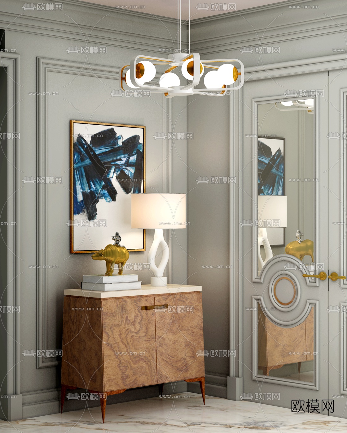 Dubrovka Apartment设计 美式实木玄关端景柜3d模型下载