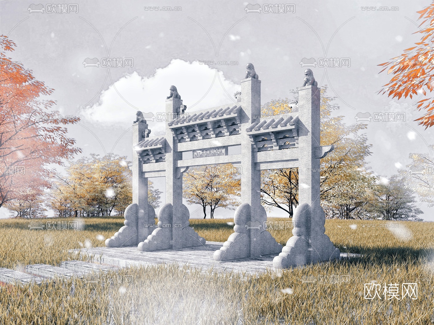 中式古建牌坊3d模型