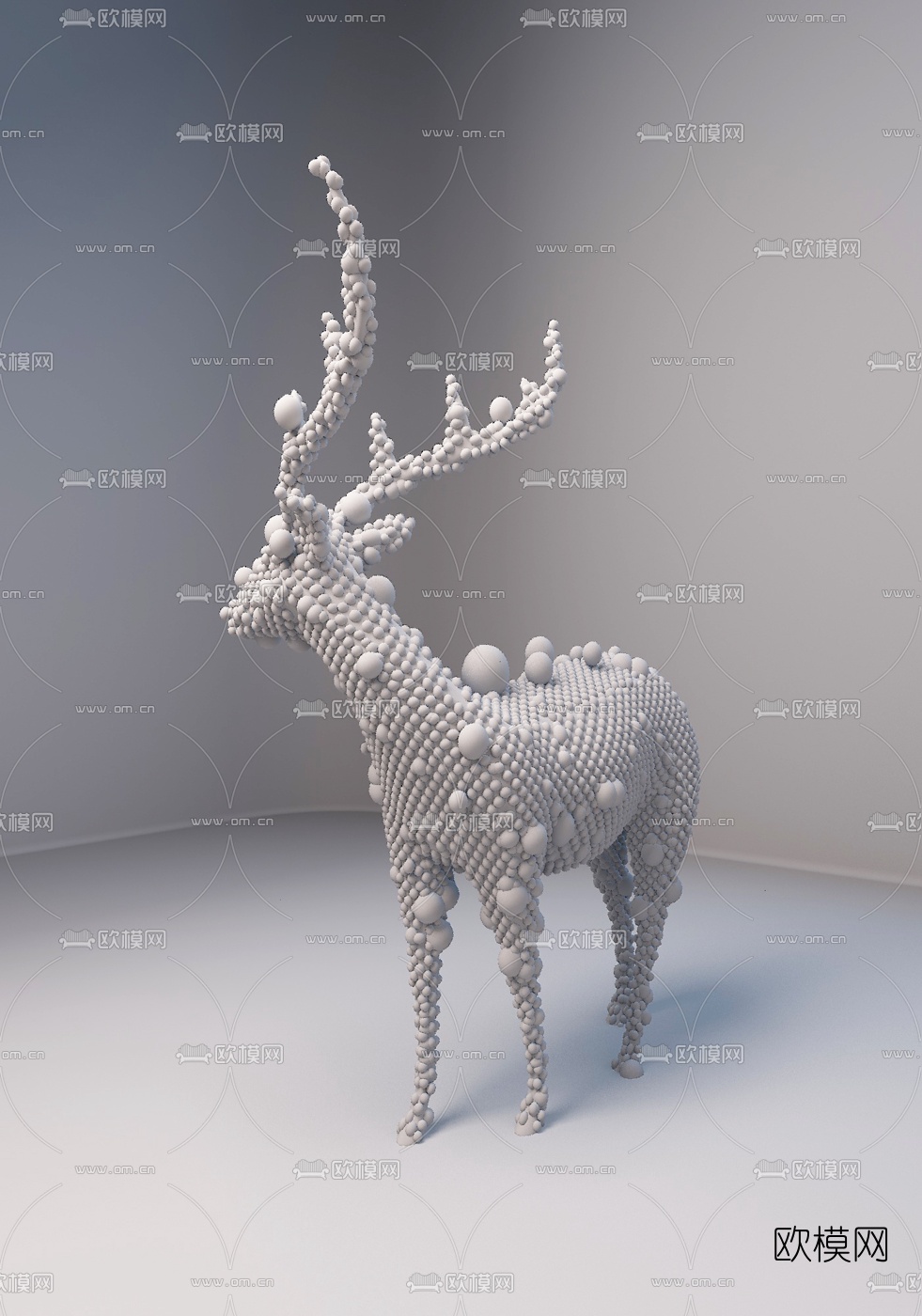 元禾大千设计 现代轻奢珍珠麋鹿雕塑3d模型下载（渲染图5）