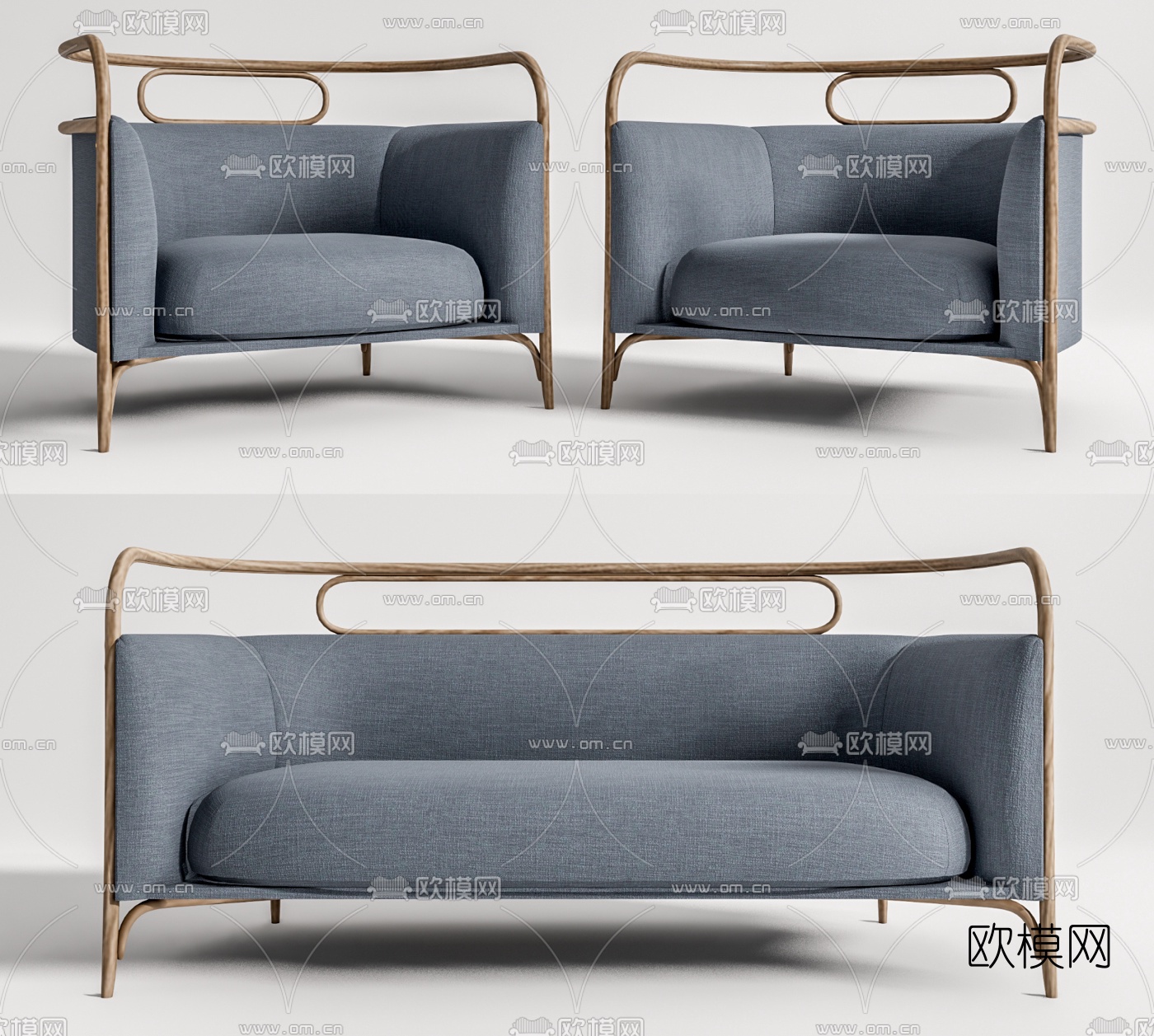 现代布艺休闲沙发su模型