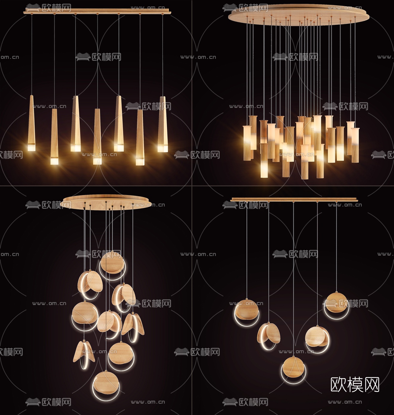 现代金属多头吊灯su模型下载（渲染图1）