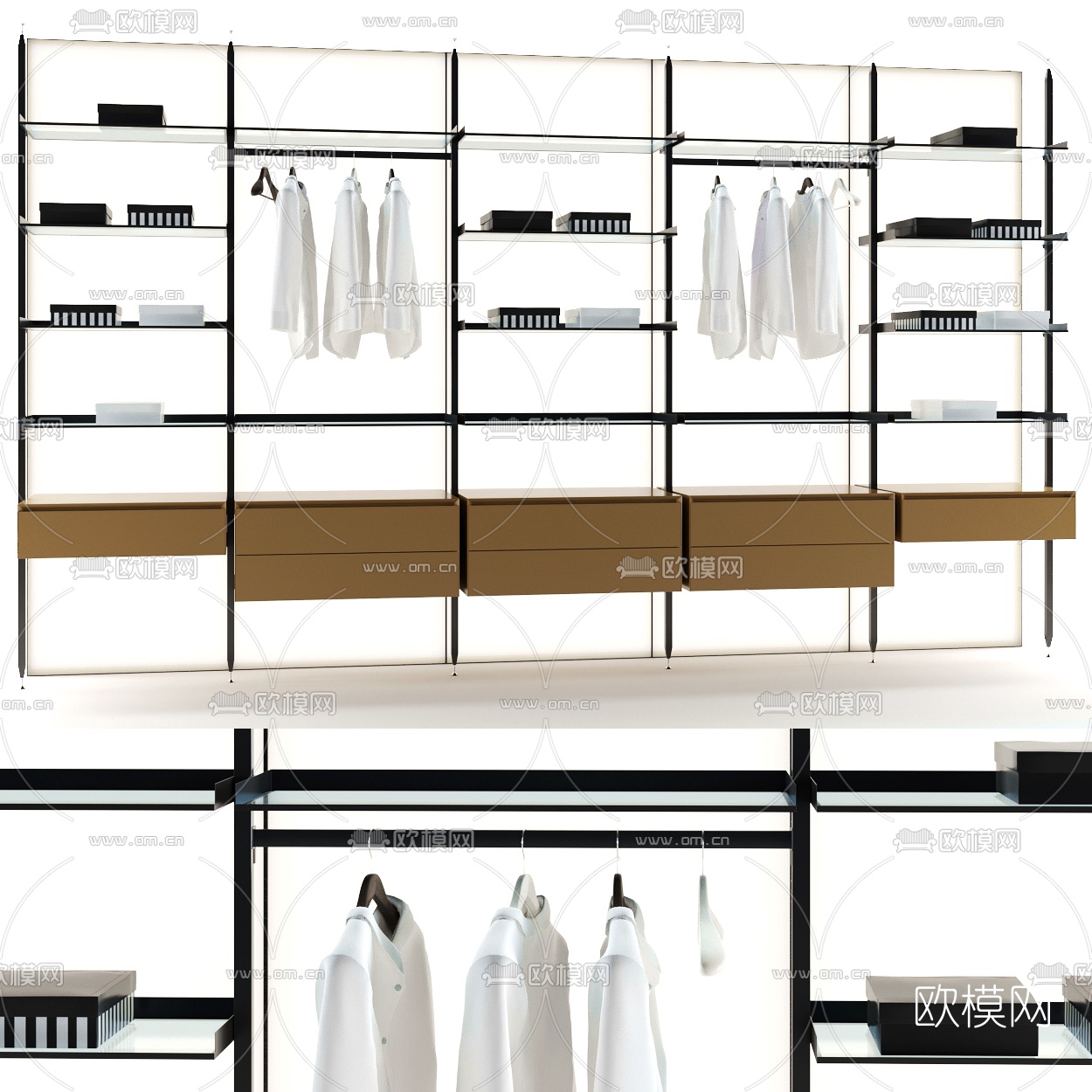 现代无门衣柜3d模型下载（渲染图1）