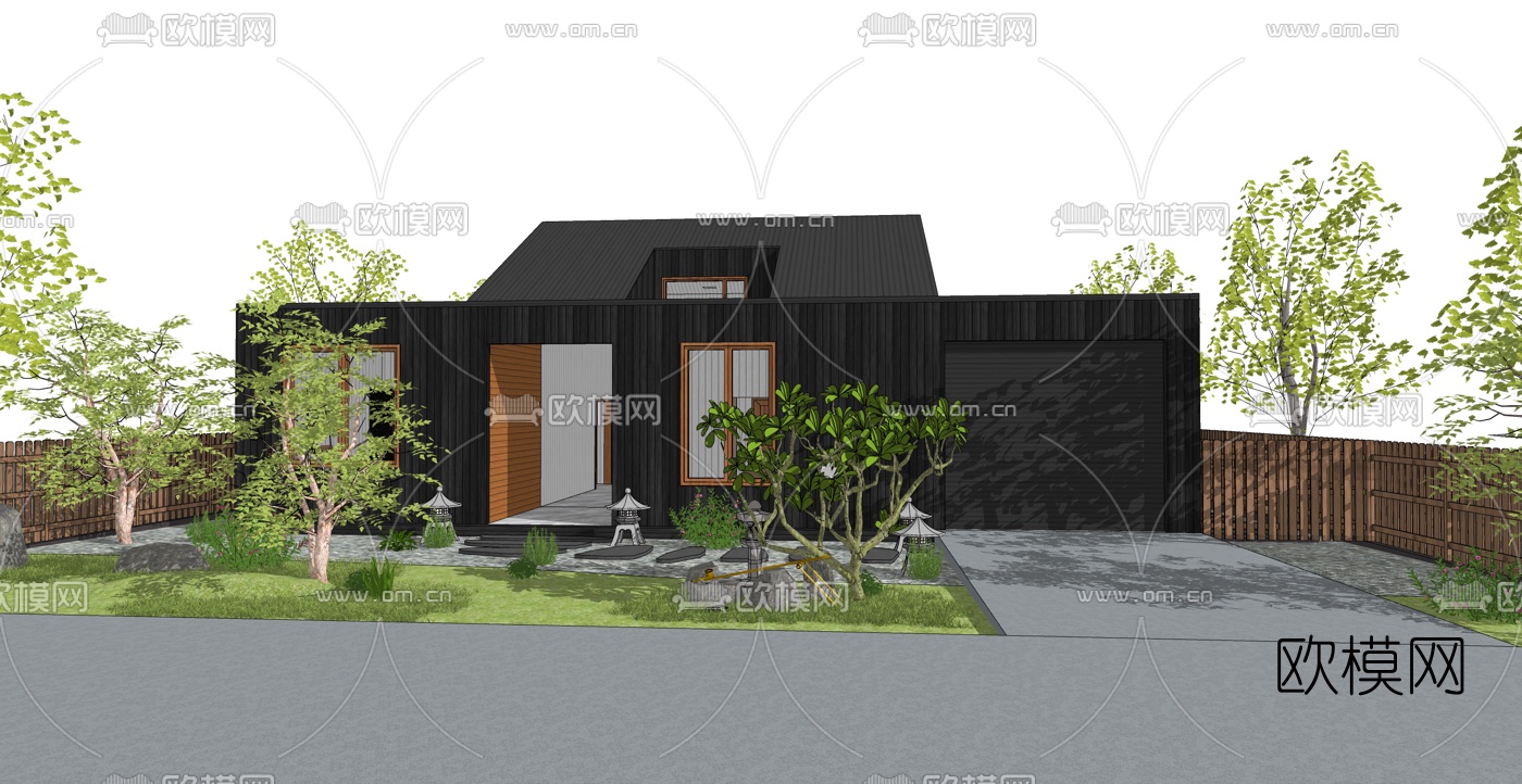 日式民宿庭院景观su模型下载（渲染图1）