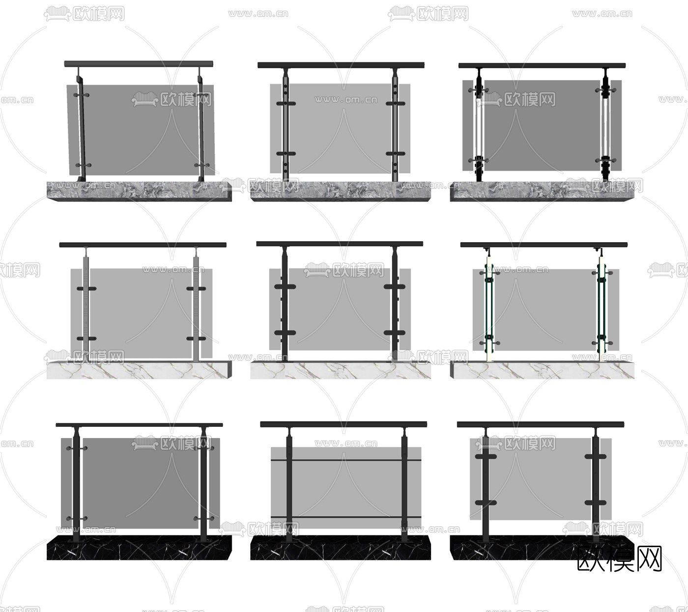 现代玻璃栏杆扶手围栏su模型下载