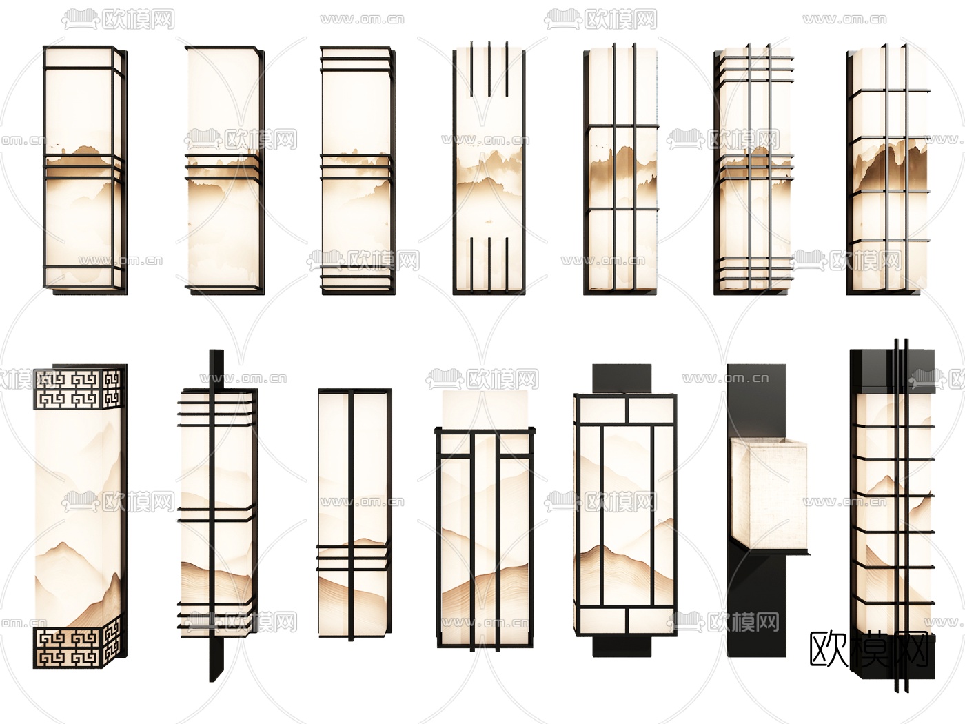 新中式简易壁灯3d模型下载