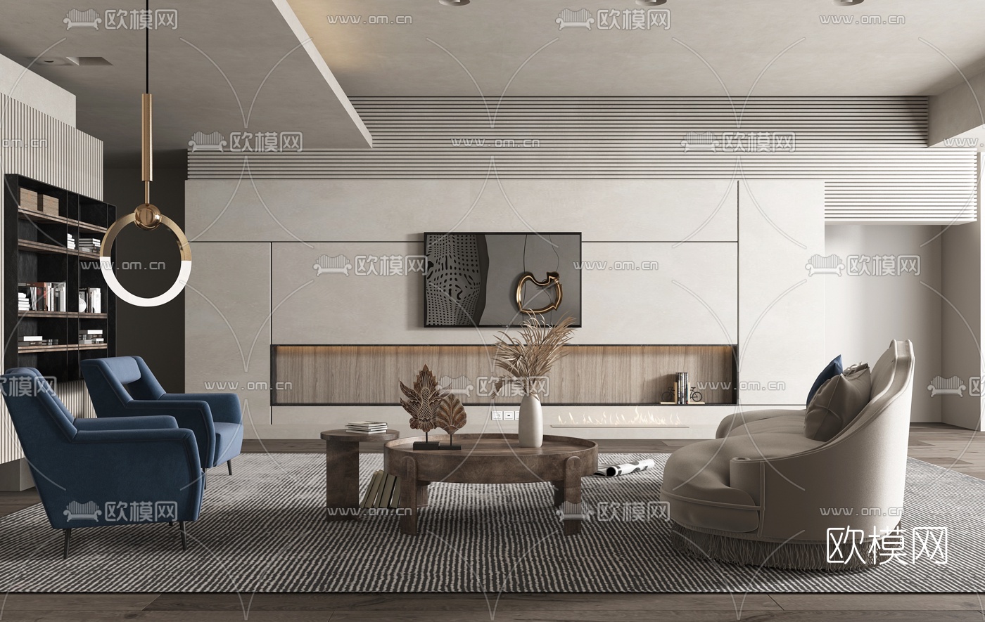 现代客厅3d模型下载（渲染图2）