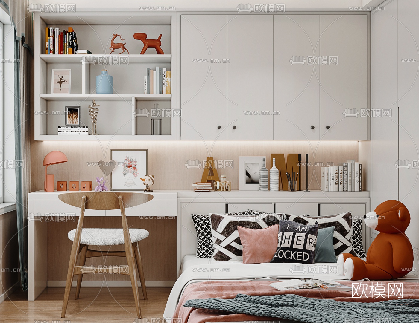 北欧女孩房卧室3d模型下载（渲染图2）