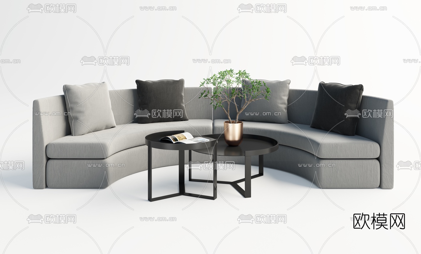 现代布艺弧形沙发3d模型下载