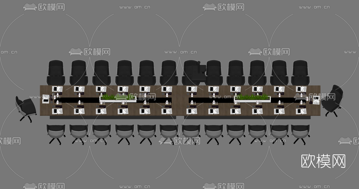 现代长形会议桌su模型下载（渲染图2）