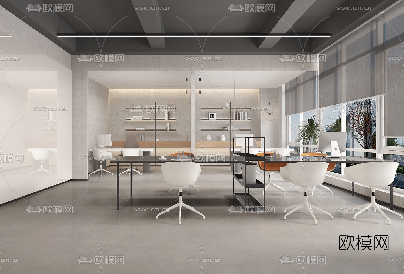 现代敞开式办公室3d模型